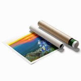 Extra large wall art of Colorado Springs scenery, featuring vibrant green and blue hues on a rolled print.