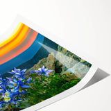 Extra large wall art featuring line art flowers in soft pastel colors on a rolled print.