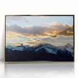 Mid-century modernist acrylic print of Telluride, Colorado scenery in gold frame, ideal for nursery wall art.