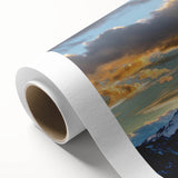 Art deco poster of Telluride, Colorado scenery on rolled canvas, featuring muted earth tones, ideal for nursery wall art.