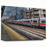 Large abstract wall art of Connecticut scenery in muted earth tones on acrylic glass, ideal for bedroom or dining room decor.