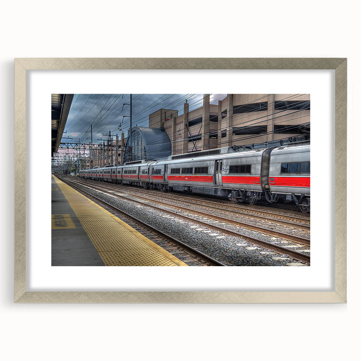 Textured abstract art print depicting a serene Connecticut landscape in muted green and blue tones, framed in silver.
