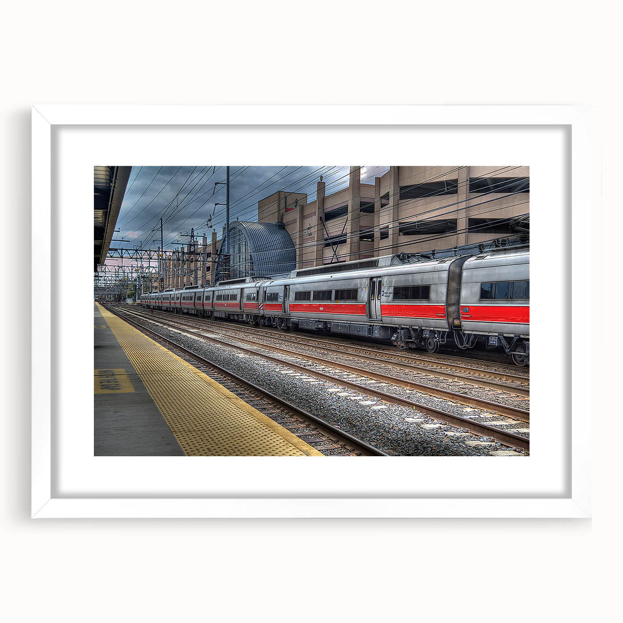 Abstract art print depicting a serene Connecticut landscape in muted earth tones on a white framed mat.