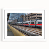 Abstract art print depicting a serene Connecticut landscape in muted earth tones on a white framed mat.