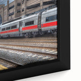 Extra large framed canvas featuring a textured depiction of a Connecticut landscape in black with colorful accents.