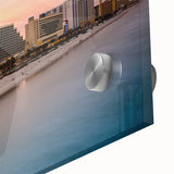 Mid-century modernist acrylic print of an abstract Daytona scenery in muted earth tones, ideal for dining room art.