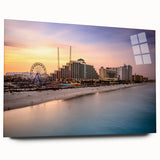 Large abstract wall art on acrylic glass depicting vibrant Daytona scenery, ideal for bedroom or dining room decor.