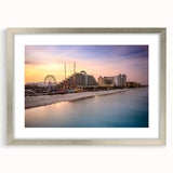 Textured art depicting abstract Daytona scenery in muted gray and silver tones, framed with a silver mat.