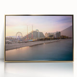 Mid-century modernist acrylic print of Daytona scenery in gold frame, ideal for nursery wall decor.