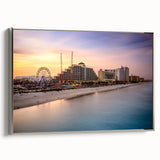 Framed canvas landscape art painting featuring Daytona with vintage poster style in black and colorful hues.