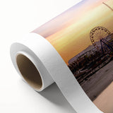 Art Deco poster of Daytona scenery on rolled canvas, featuring pastel shades, ideal for nursery wall art.