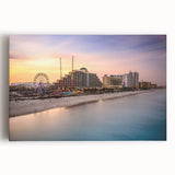 Black and white stretched canvas featuring Daytona, Florida skyline, ideal for kitchen wall art.