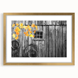 Extra large abstract art print of a textured Delaware landscape in muted earth tones, framed in gold.