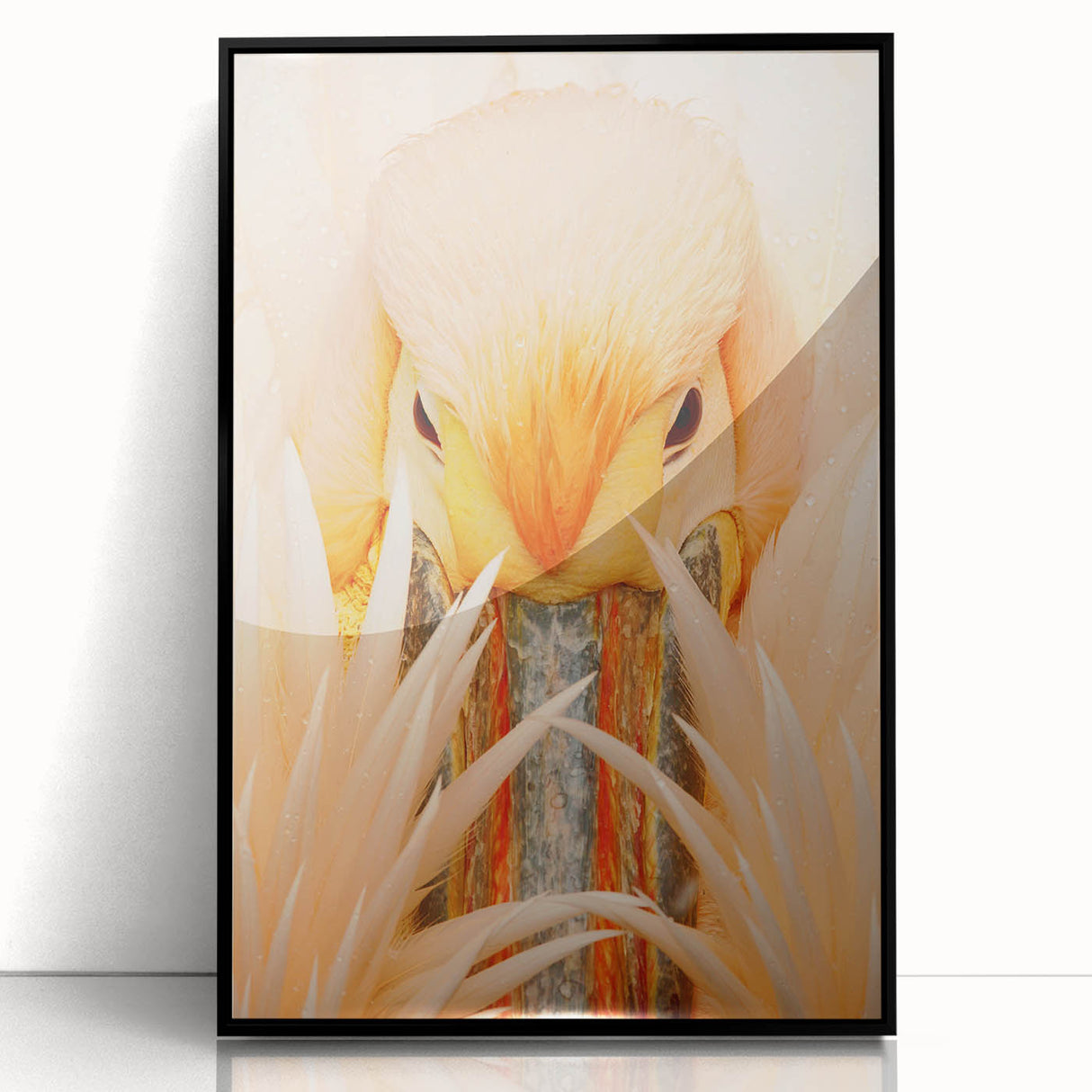 Large abstract wall art of the Everglades in muted green and blue tones, framed in black acrylic.