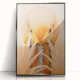 Mid-century modernist art of the Everglades in muted green tones, framed acrylic, suitable for modern art wall decor.