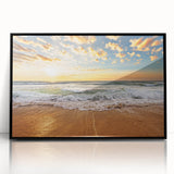 Large abstract wall art depicting Fort Lauderdale scenery in muted blue and green tones, framed in black acrylic.