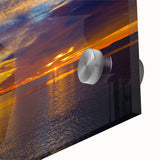 Acrylic print of a large abstract depiction of the Florida Keys in blue and green tones, suitable for dining room art.