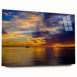 Acrylic print of a large abstract depiction of the Florida Keys in blue and teal tones.