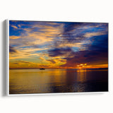 Vintage poster art of the Florida Keys on a framed canvas, featuring vibrant blues and greens, ideal for living room decor.