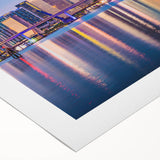 Art deco poster of Miami skyline in pastel shades on rolled canvas, suitable for dining room wall art.