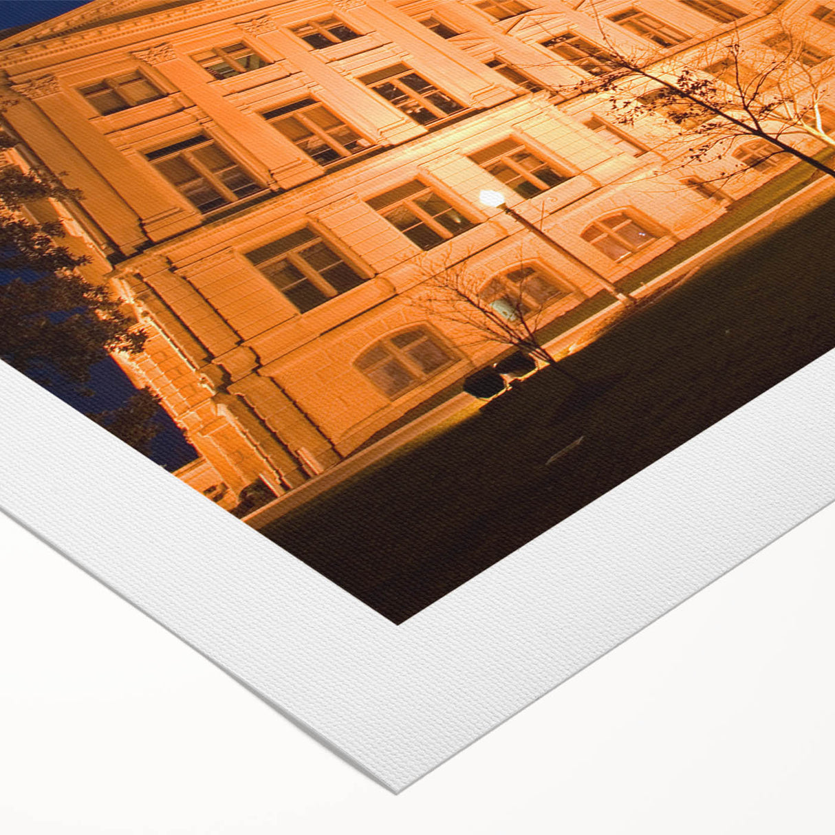 Art deco poster of Atlanta skyline in muted gray and blue tones on rolled canvas, suitable for dining room wall art.