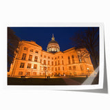 Atlanta skyline in muted gray and blue tones on a large rolled canvas, ideal for dining room wall art.