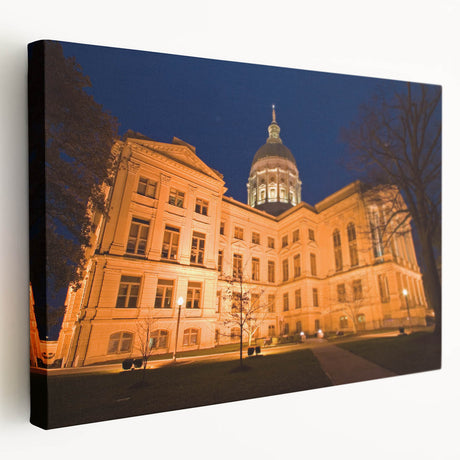 Atlanta skyline depicted in muted gray tones on a large stretched canvas, suitable for kitchen wall art.