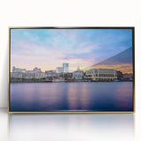 Framed acrylic print of Savannah, Georgia, in muted green and gold tones, ideal for modern art wall decor.