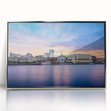 Mid-century modernist art depicting Savannah, Georgia, in acrylic with a silver frame, suitable for nursery wall decor.