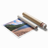 Extra large rolled print of Kauai, Hawaii landscape with lush greenery and waterfalls on muted earth tones.