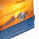 Large abstract depiction of Maui scenery in vibrant blue and green tones on acrylic glass, ideal for dining room art.