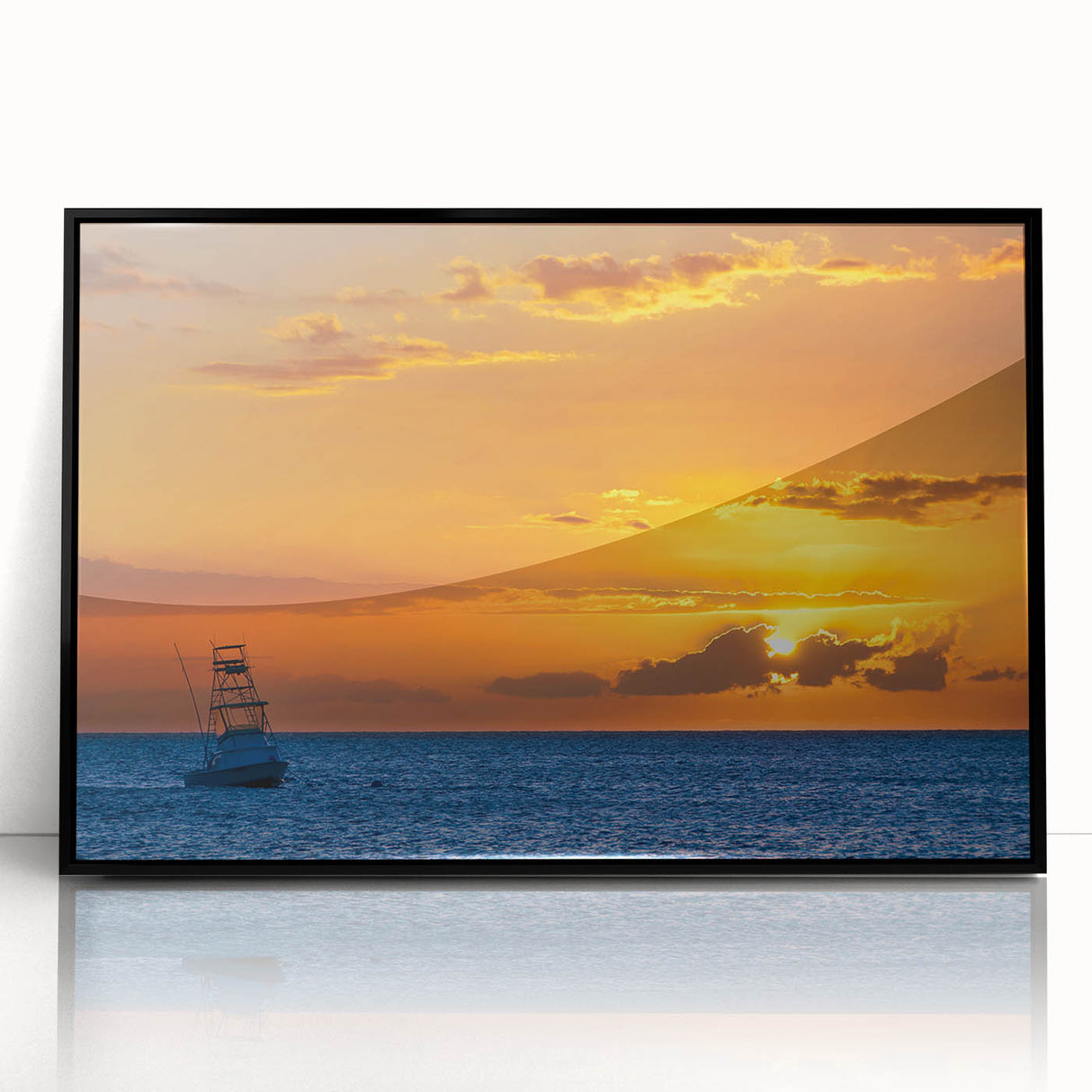 Large abstract wall art depicting a vibrant Maui landscape on a black-framed acrylic print.