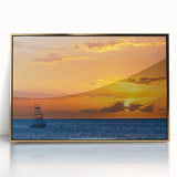 Framed acrylic print of a Maui, Hawaii landscape in muted gold and blue tones, ideal for modern art wall decor.