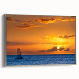Framed canvas of a vintage-style landscape painting depicting Maui, featuring vibrant colors and a black border.