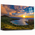 Acrylic glass print of Oahu, Hawaii scenery in vibrant blue and green tones, suitable for bedroom or dining room wall art.