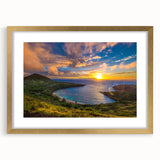 Extra large abstract art print of Oahu's scenery in gold frame, featuring textured brush strokes and earthy tones.