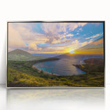 Mid-century modernist art depicting Oahu, Hawaii in acrylic, framed in silver, ideal for nursery wall art.