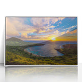 Acrylic print of Oahu, Hawaii scenery with vibrant blue and green tones, framed in white, ideal for modern art wall décor.