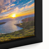 Extra large framed canvas featuring a textured depiction of Oahu, Hawaii with vibrant, colorful art on a black background.