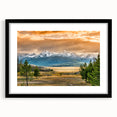 Extra large, textured abstract art print of colorful Idaho scenery in a black frame, ideal for living room decor.