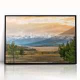 Large abstract wall art featuring a scenic Idaho landscape in muted earth tones on a framed acrylic print.