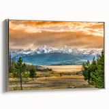 Landscape art painting of Idaho scenery on framed canvas, featuring muted earth tones and vintage poster style.