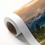 Art deco poster of Idaho scenery in muted earth tones on rolled canvas, ideal for nursery wall art.