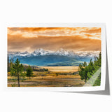 Extra large rolled print featuring a serene Idaho landscape in soft pastel hues, ideal for art wall dining room.