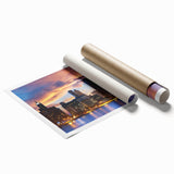 Extra large rolled print of Chicago skyline in muted gray tones, ideal for classy bathroom wall art.