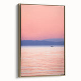 Framed canvas depicting a vintage-style landscape of Lake Michigan in muted gold and black tones, ideal for bedroom wall art.