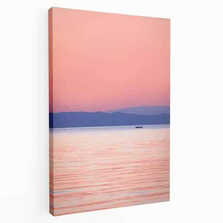 Large art print of Lake Michigan with soft blue and gray tones on stretched canvas, suitable for kitchen wall art.