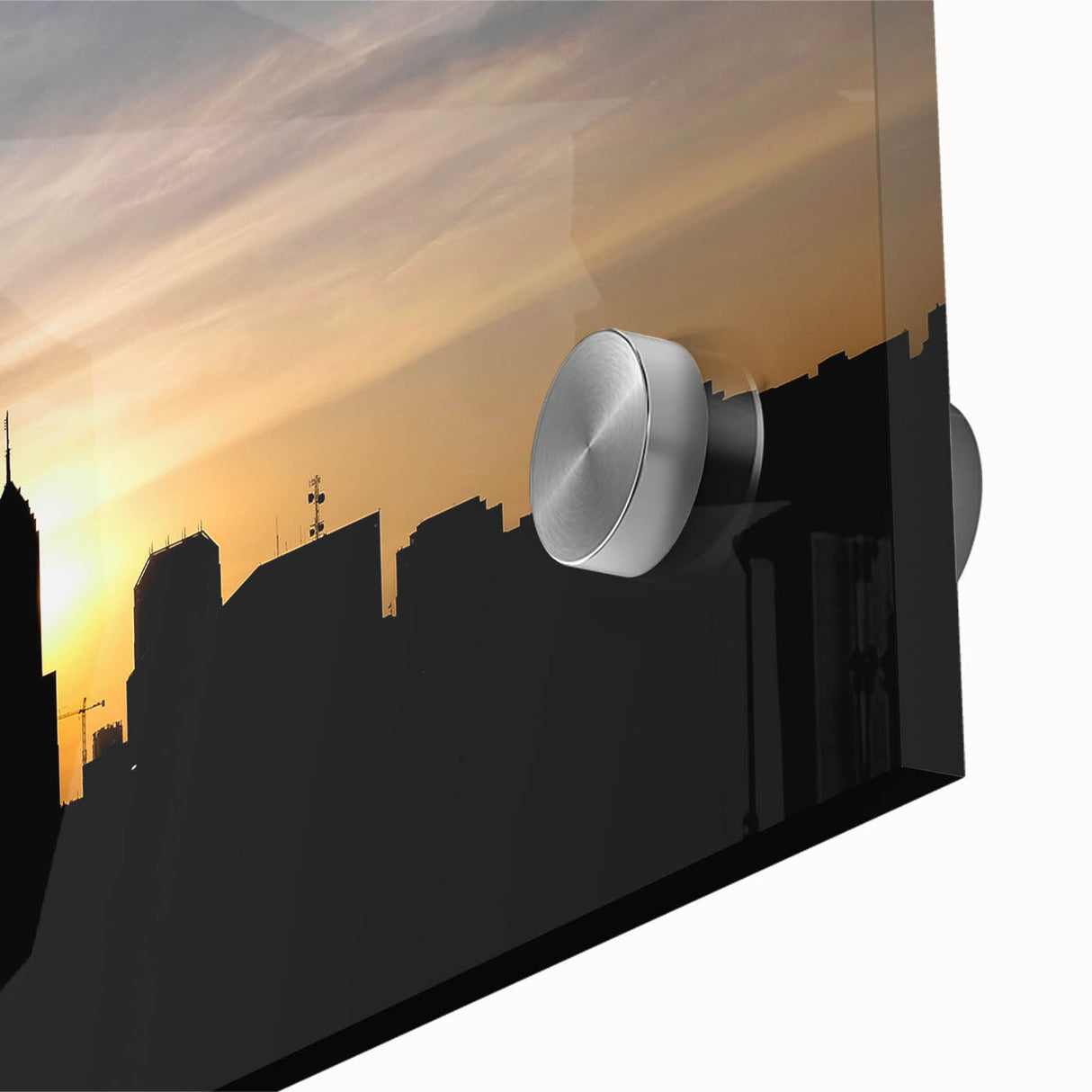 Large abstract depiction of Indianapolis skyline in muted earth tones on acrylic glass, suitable for dining room art.