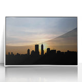 Acrylic print of Indianapolis skyline in art deco style with pastel hues, ideal for modern nursery decor.