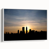 Vintage poster art of Indianapolis skyline in colorful hues on extra-large framed canvas, suitable for living room decor.